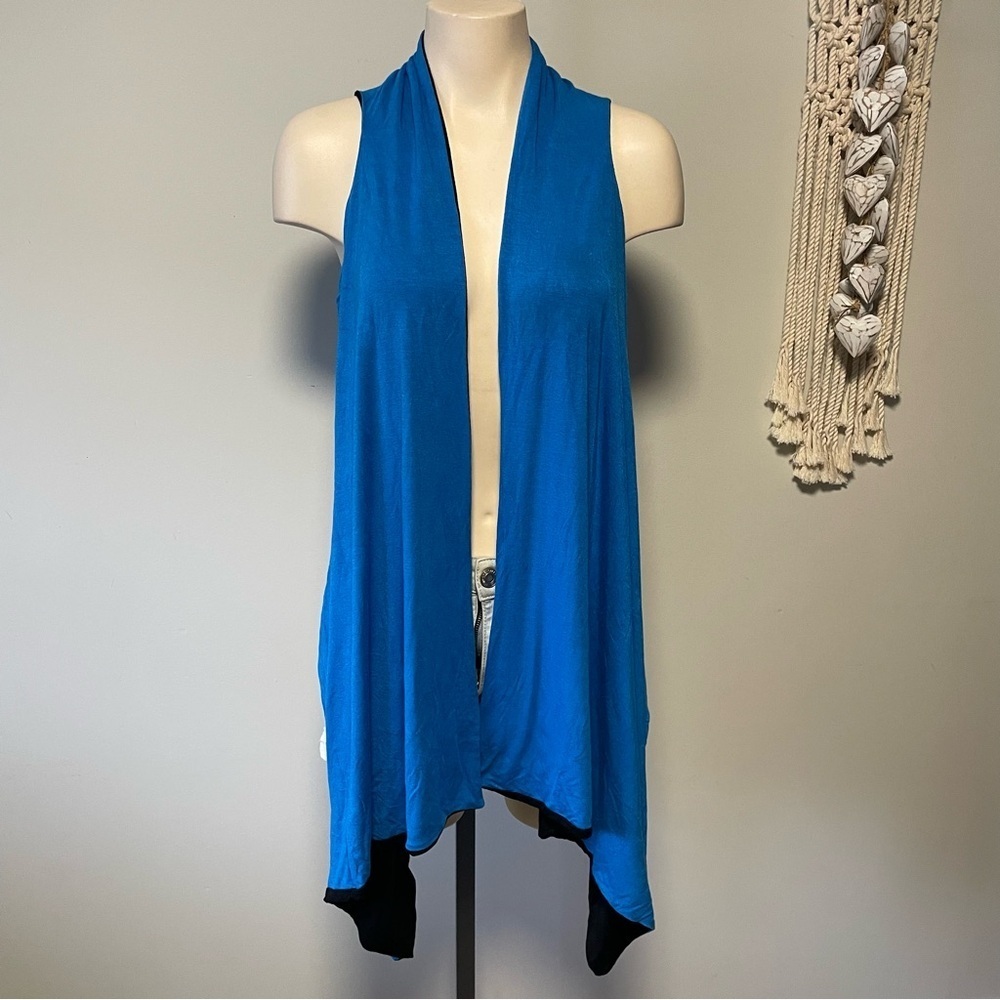 Reversible Tropical Summer Draped Open Front High Low Sleeveless Cardigan Ves